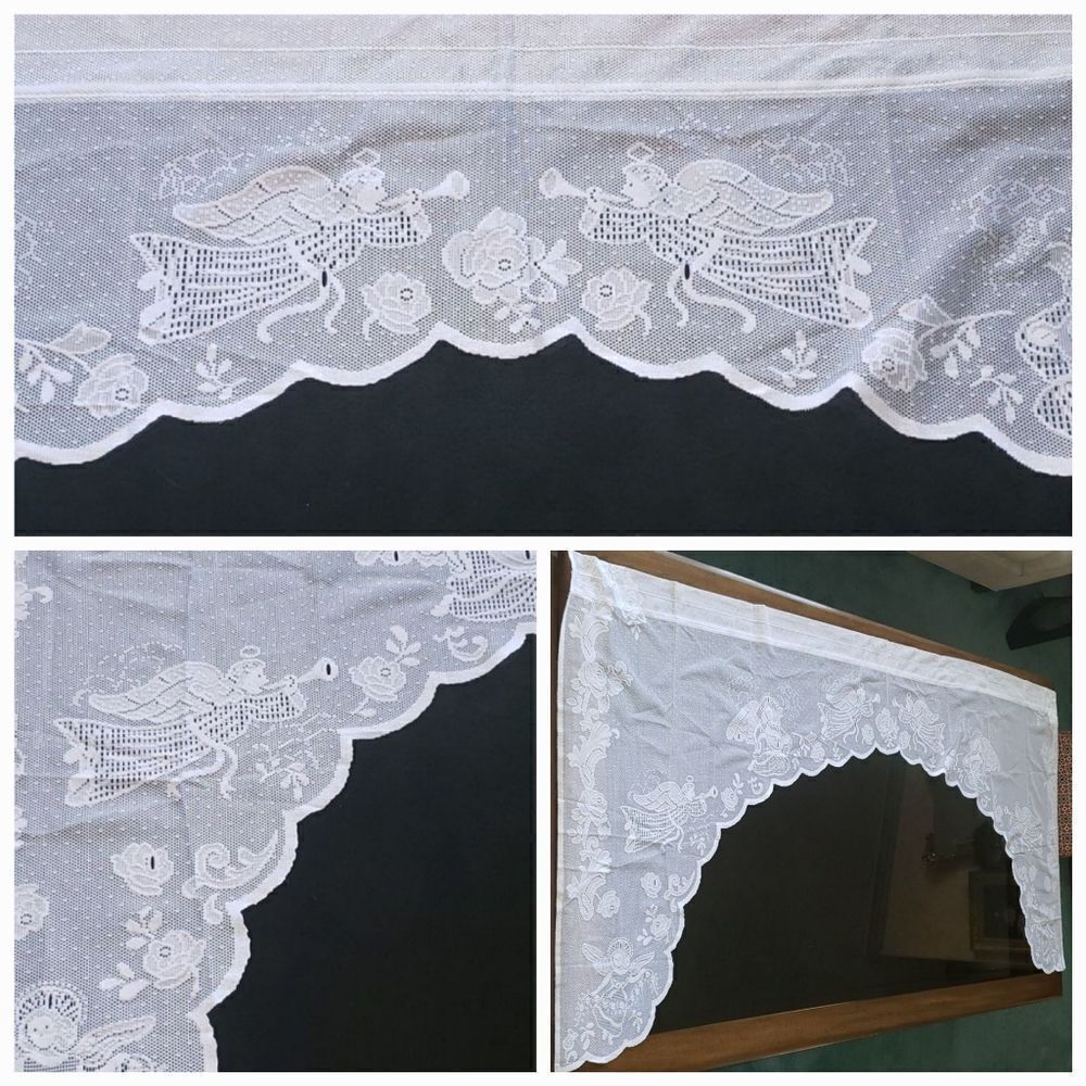 75" Decorative Lacy White Floral/Angel Kitchen Valence